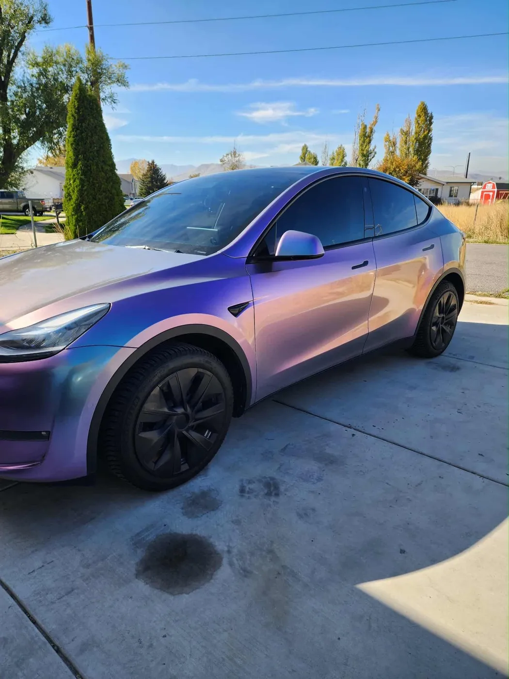 Chameleon color shift Tesla wrap by Summit Wraps Utah