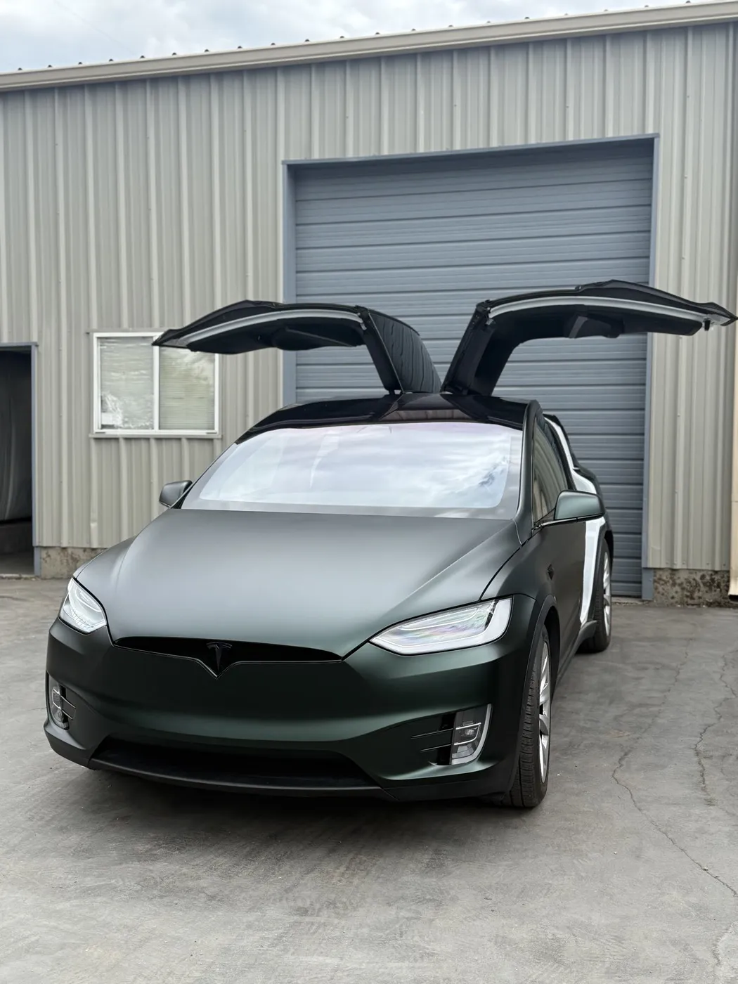 Matte green Tesla color change wrap by Summit Wraps Utah